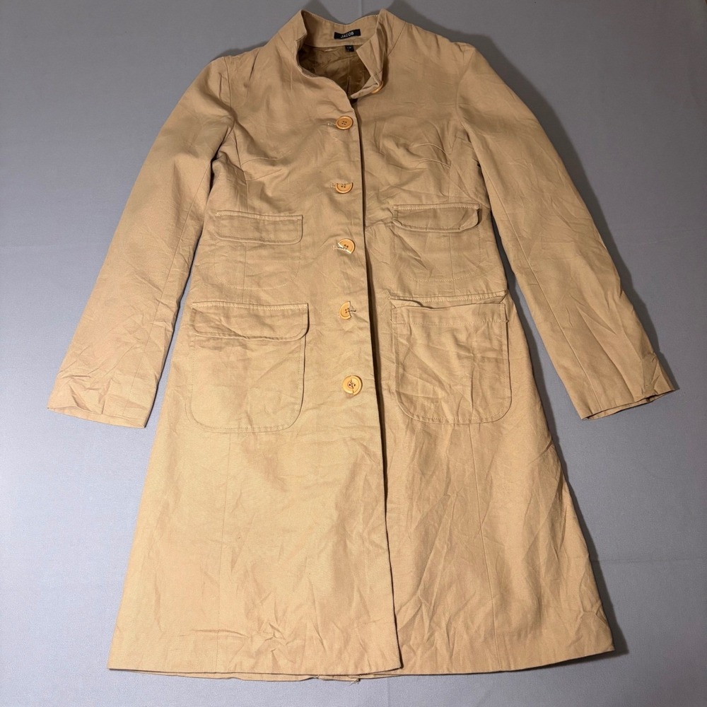 Jacob Trench Coat Womens S Tan Khaki Cotton Utility Button Up Long Jacket